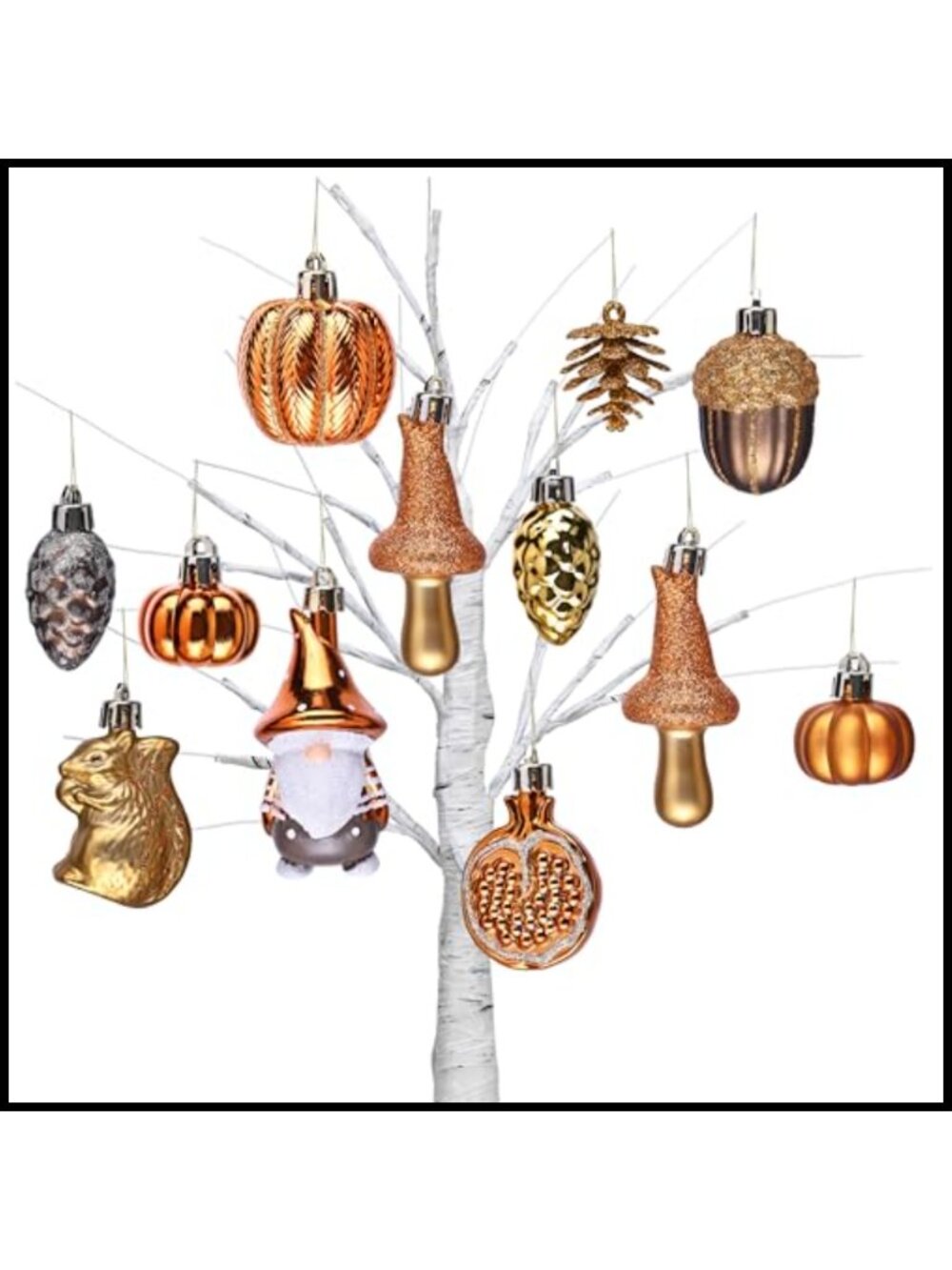 12ct Fall Tree Ornaments Mini Pumpkins Squirrel Gnome Shatterproof Plastic